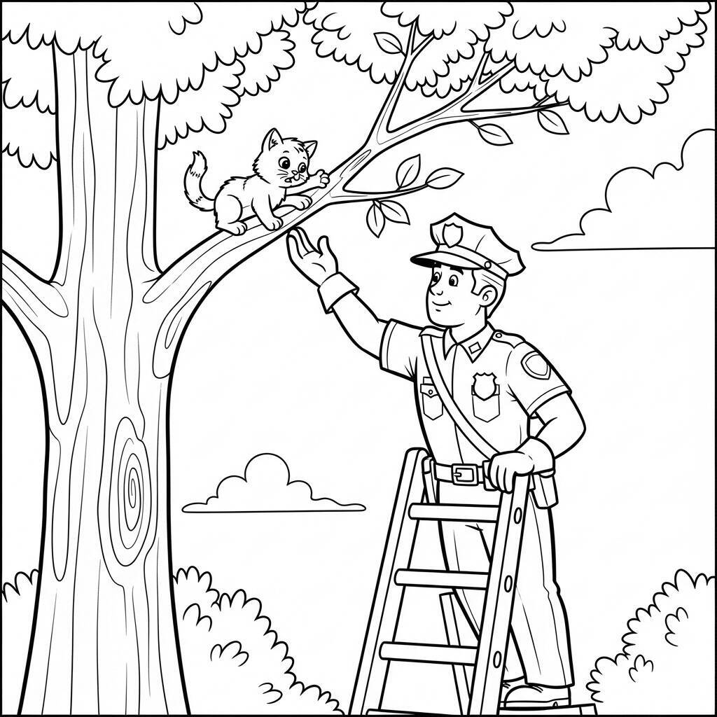 Desenho de Polícia e Resgate de Animais para Colorir