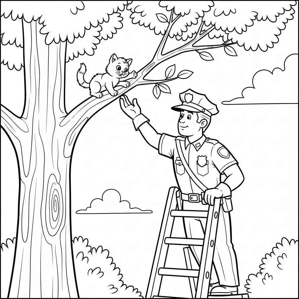 Desenho de Polícia e Resgate de Animais para Colorir