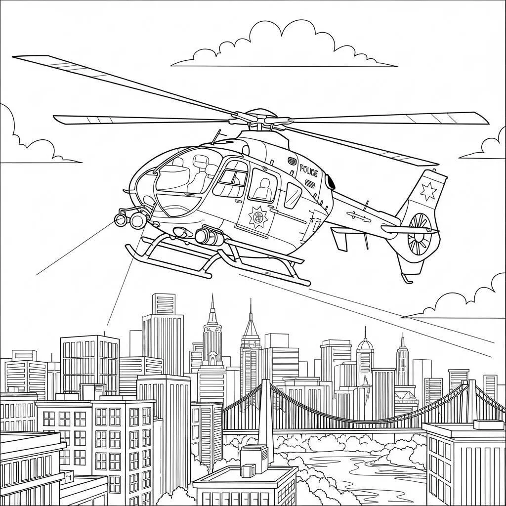Desenho de Polícia em Helicóptero para Colorir
