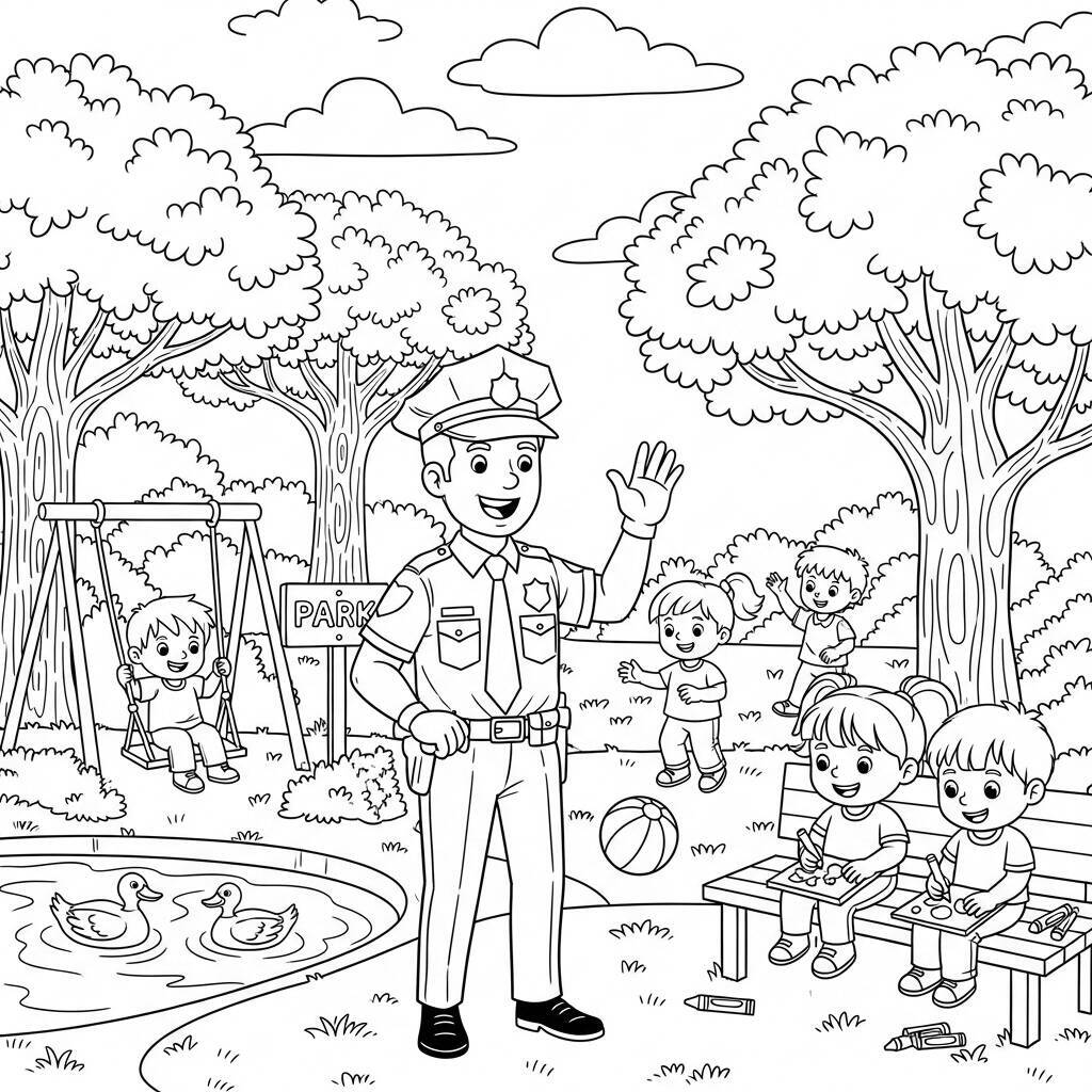 Desenho de Polícia no Parque para Colorir