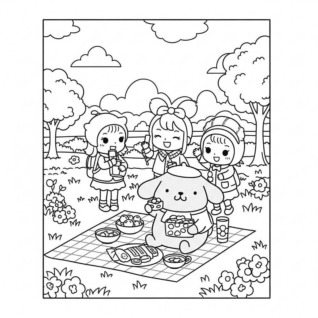 Ausmalbilder Pompompurin auf einem Picknick