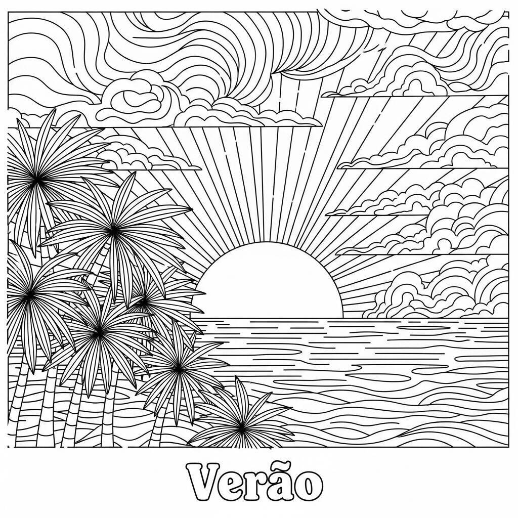 Coloriage coucher de soleil sur la plage