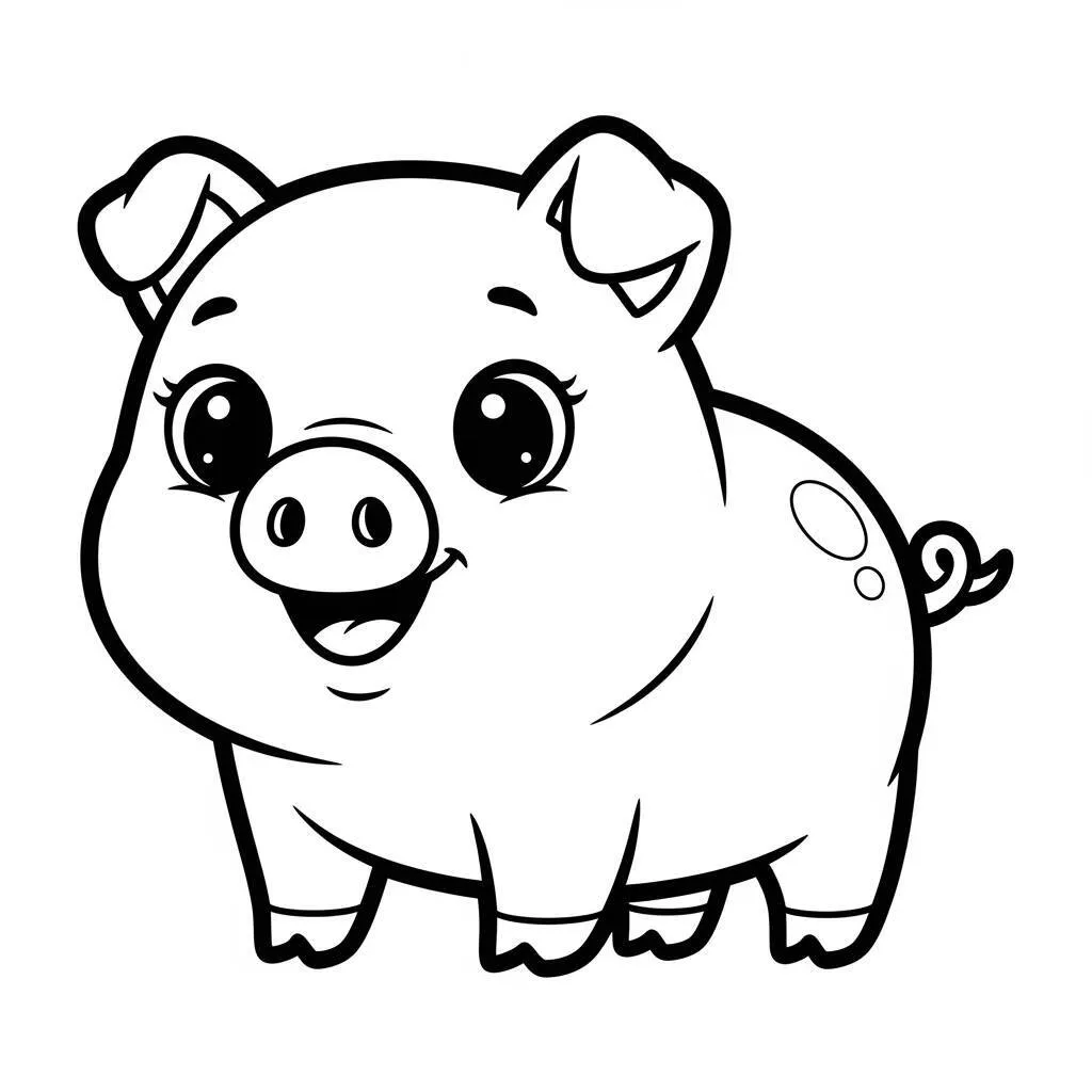 Desenho de Porco Kawaii para Colorir