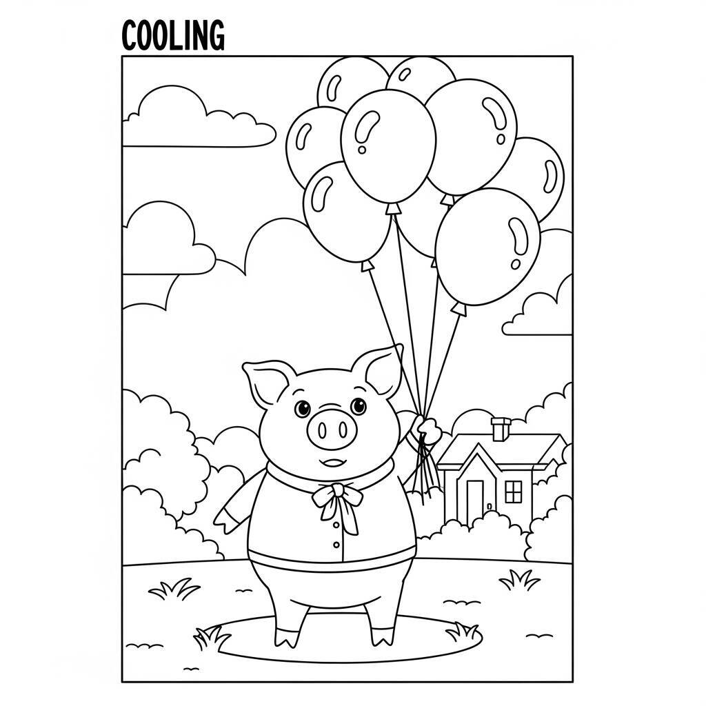 Desenho de Porco com Balões para Colorir