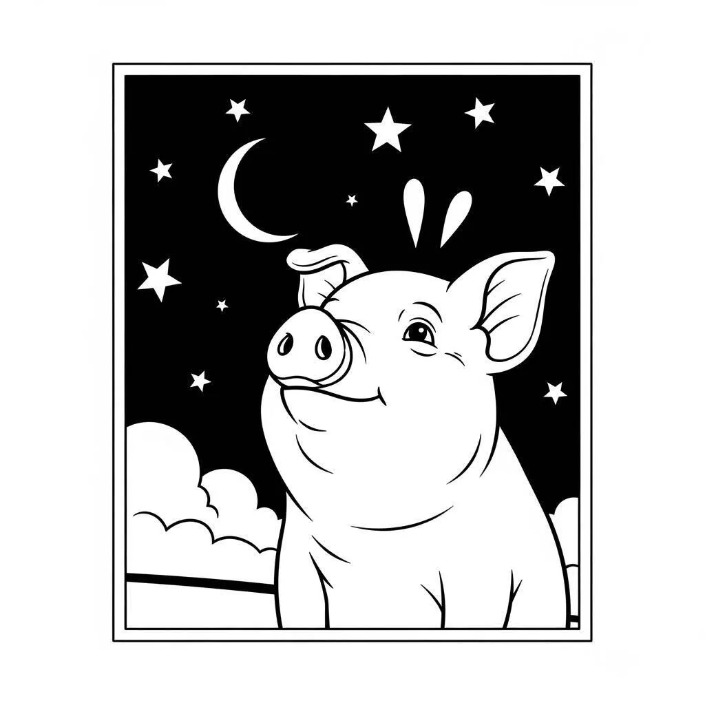 Desenho de Porco e Estrelas para Colorir