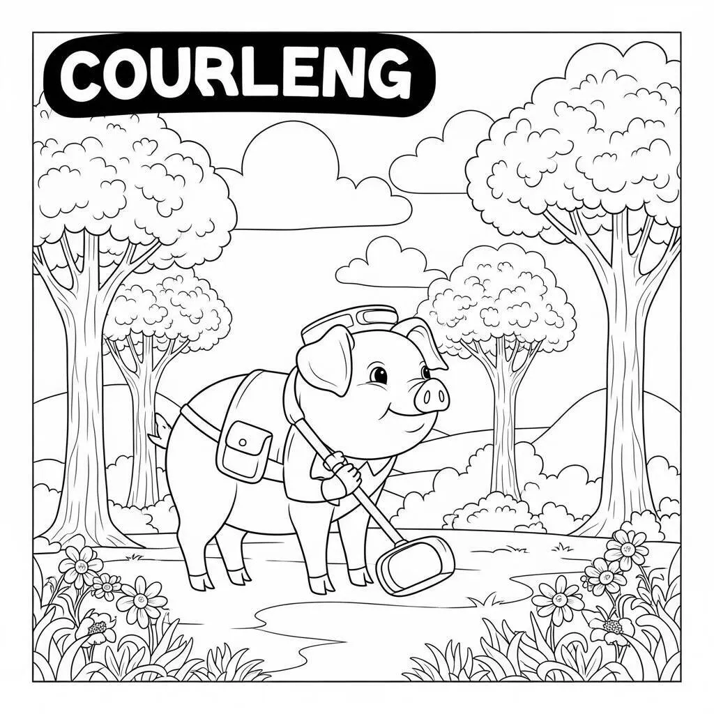 Desenho de Porco e Natureza para Colorir