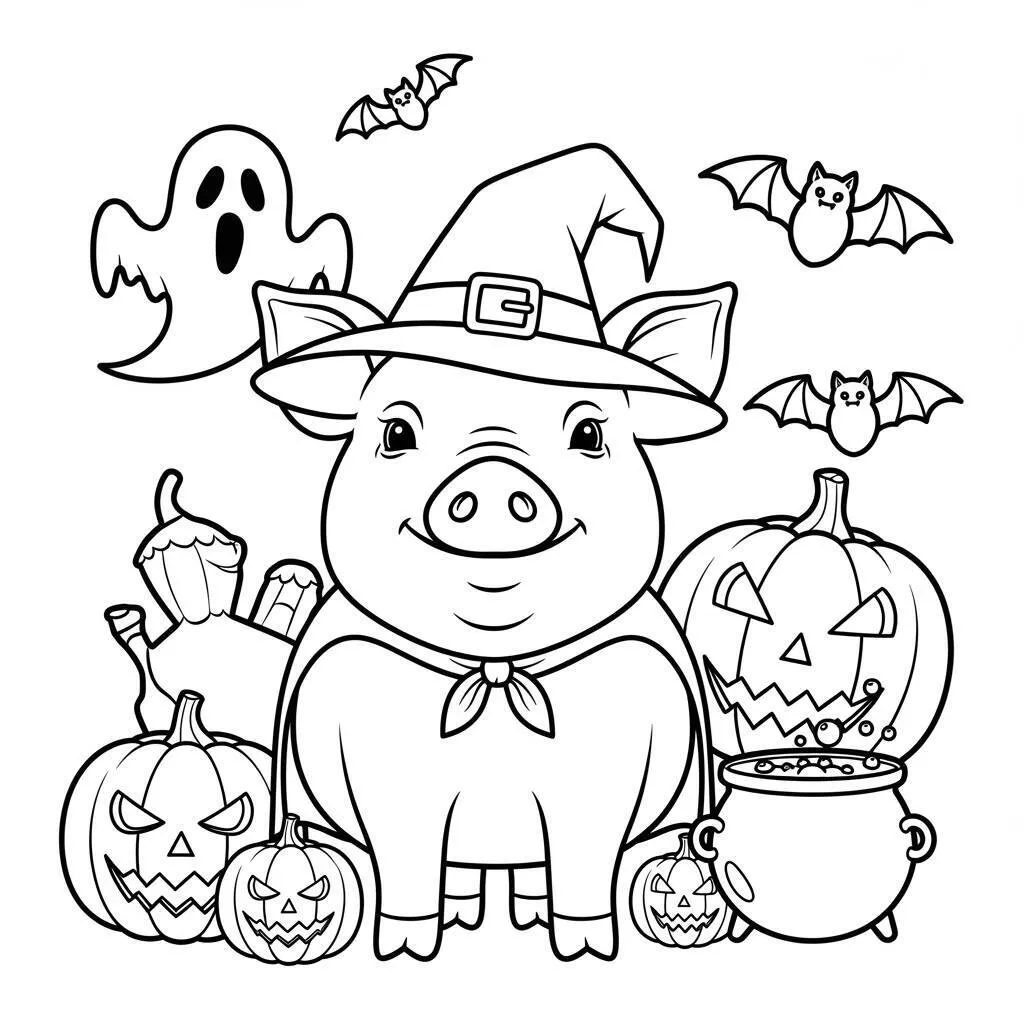Desenho de Porco no Halloween para Colorir