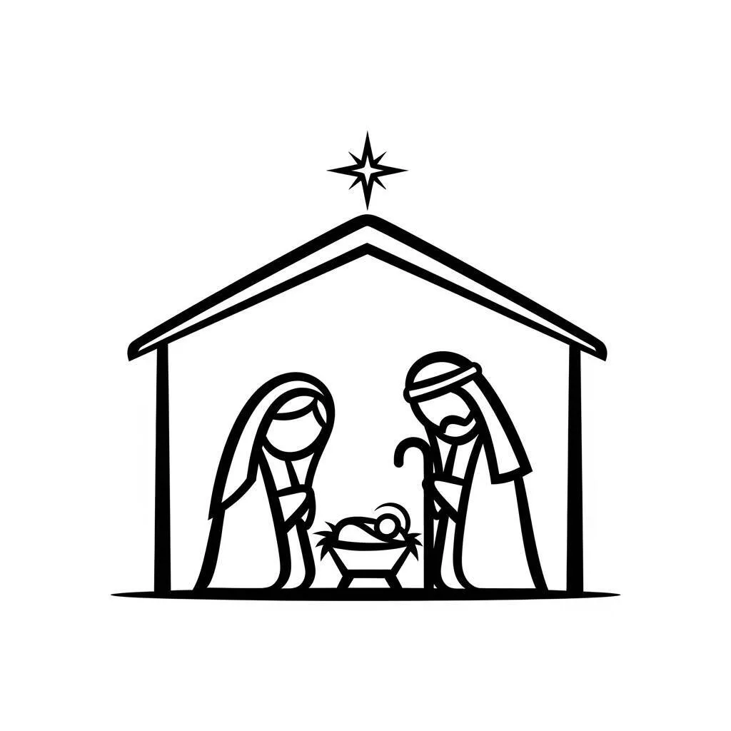 Desenho de Presépio Minimalista para Colorir