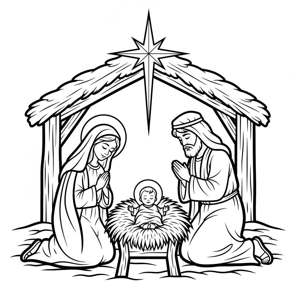 Coloriage de la crèche de Noël