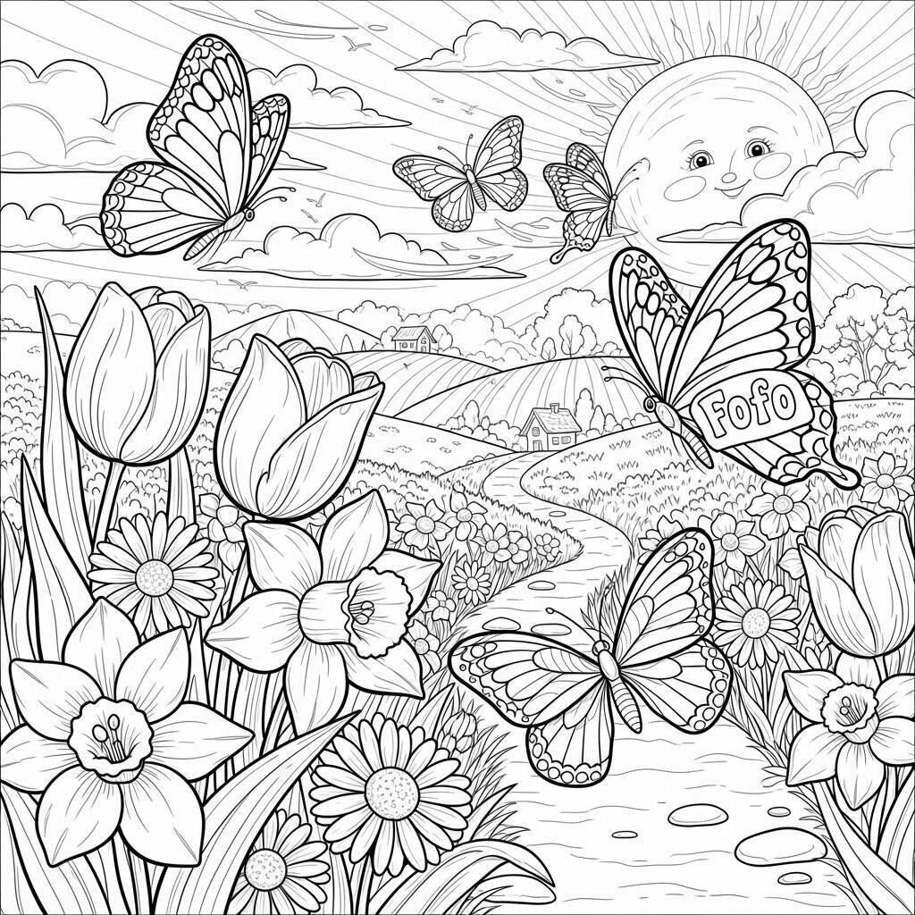 Cute Spring Coloring Page