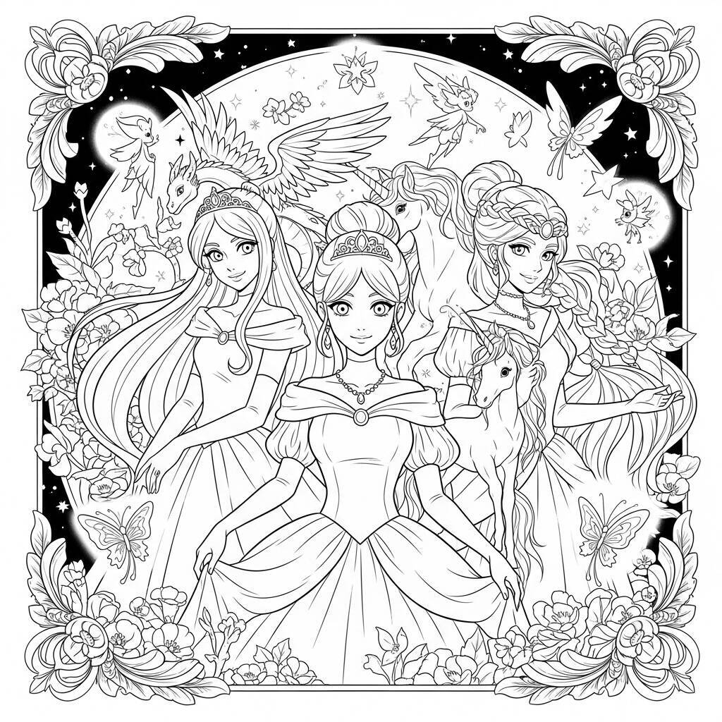 Desenho de Princesas Anime para Colorir