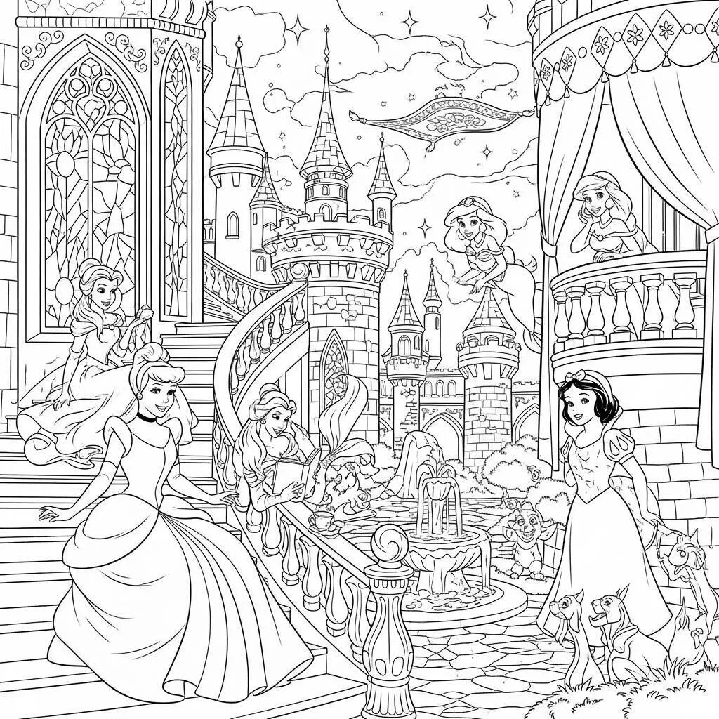 Desenho de Princesas Disney para Colorir