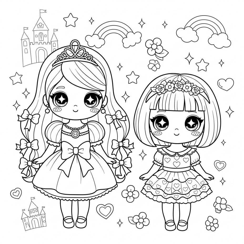 Desenho de Princesas Kawaii para Colorir