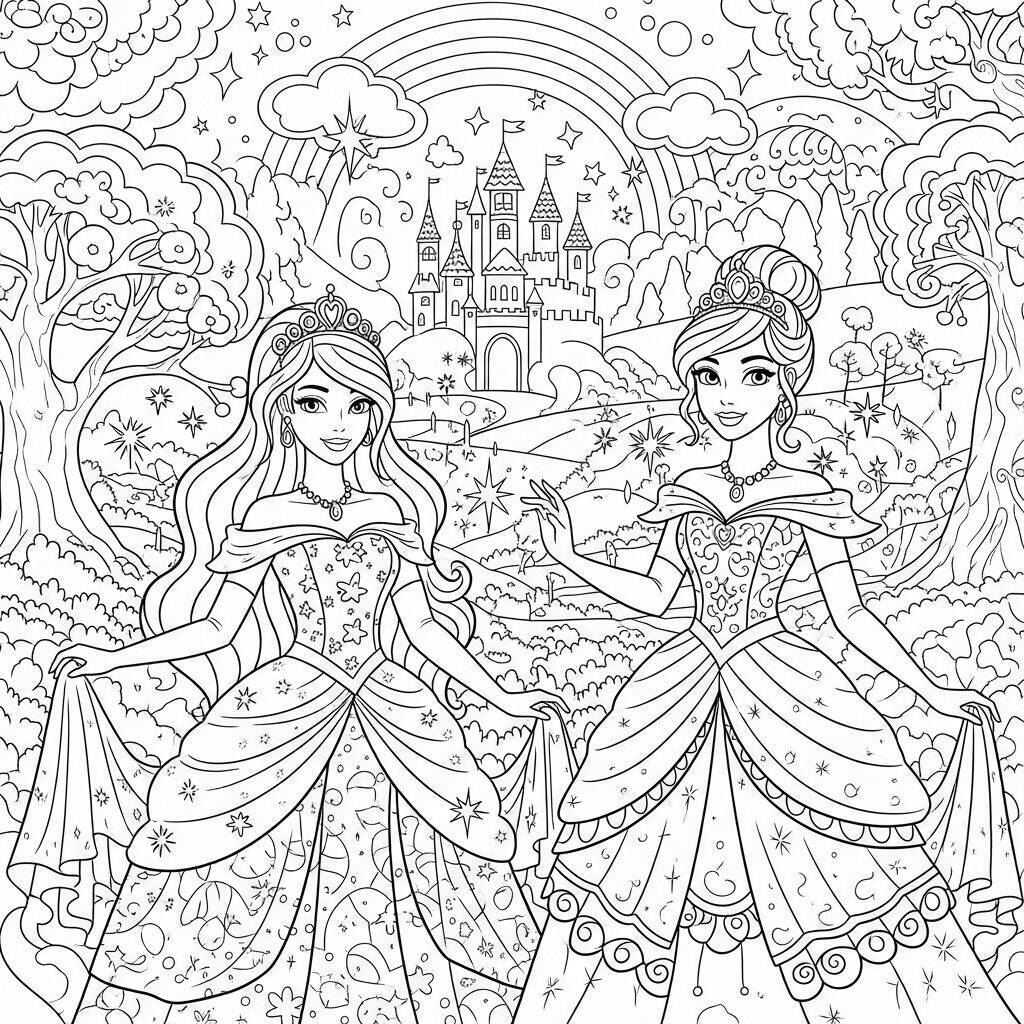 Coloriages de princesse avec des couleurs magiques