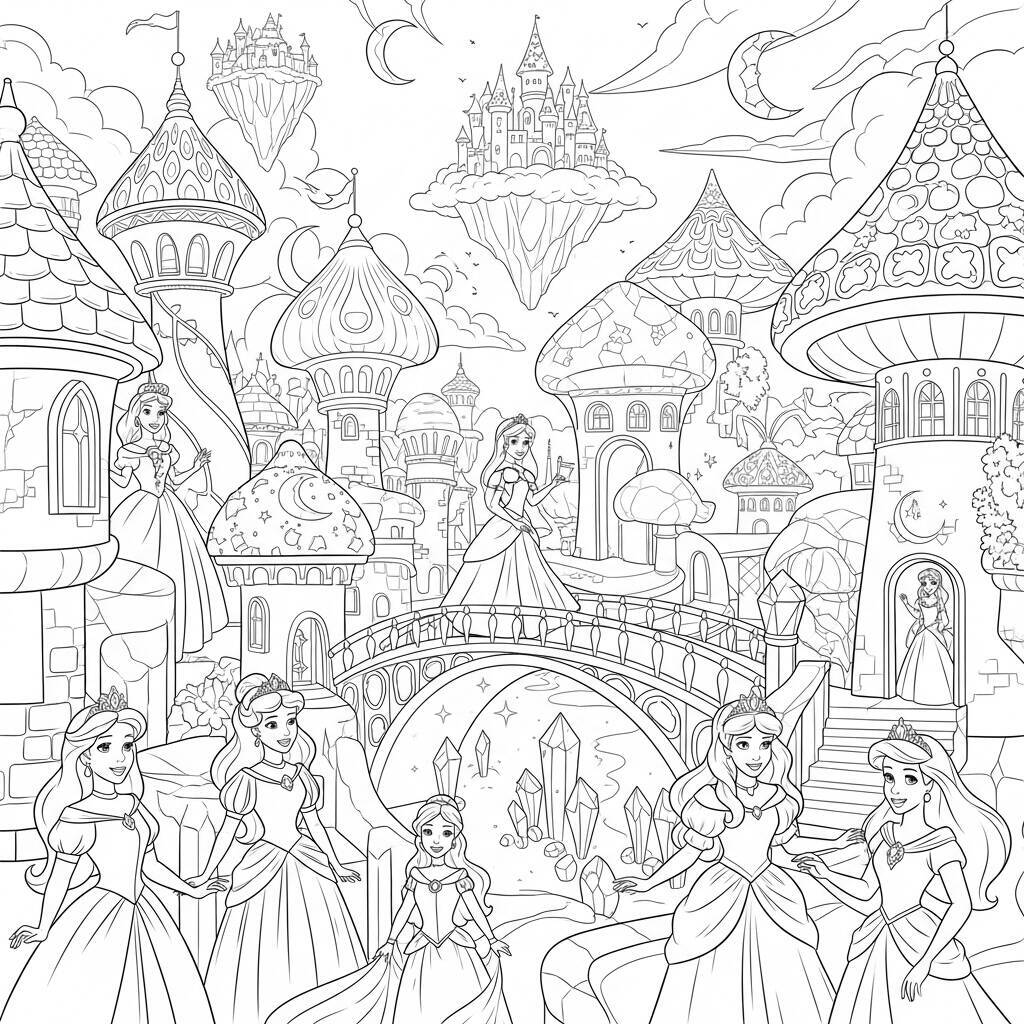 Coloriage Princesses et Villes Magiques
