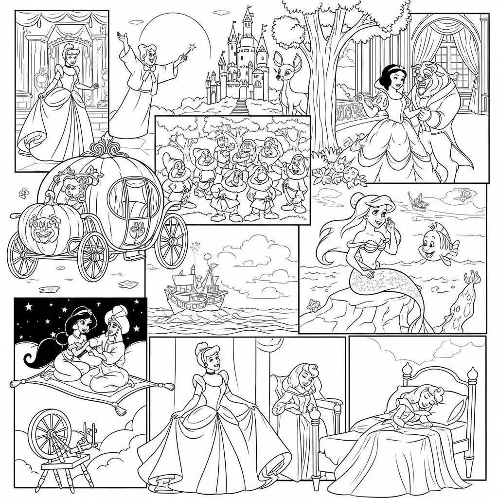 Desenho de Princesas e Contos de Fadas Clássicos para Colorir