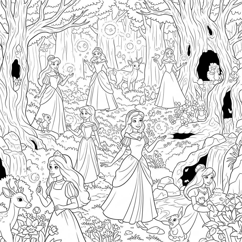 Coloriage Princesses et Forêts Enchantées