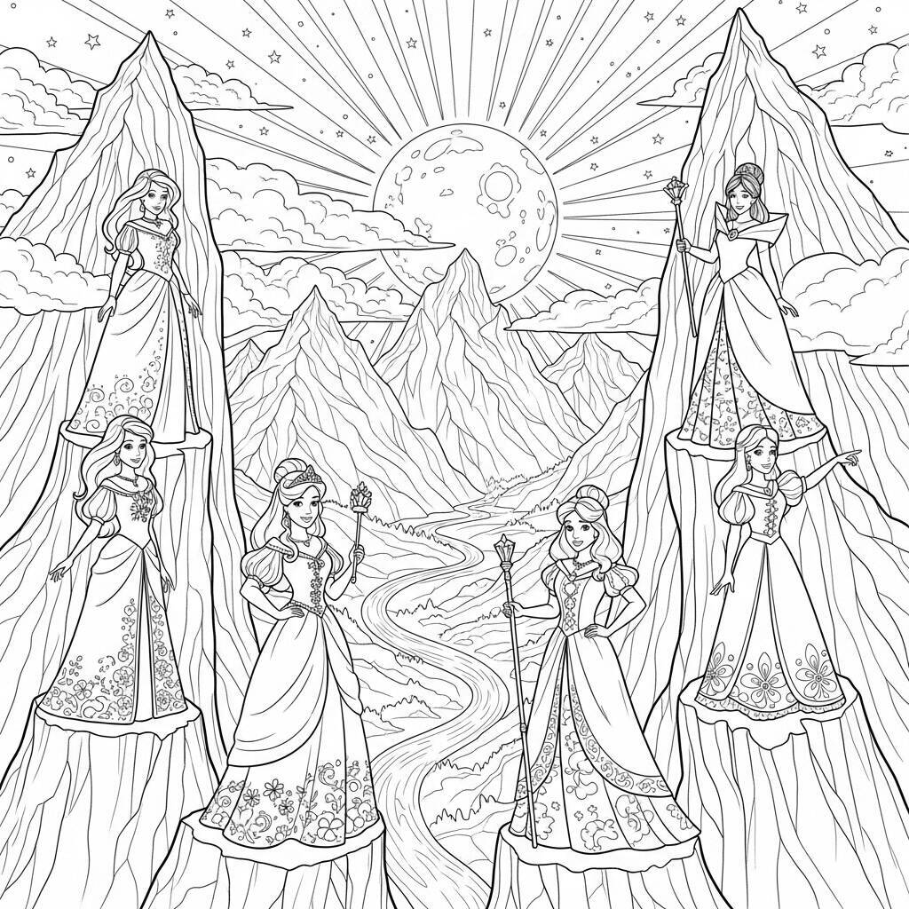 Coloriage Princesses et Montagnes