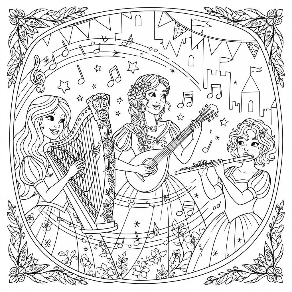 Coloriage Princesses et Musique