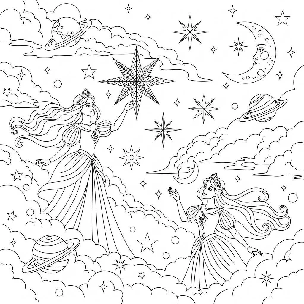 Desenho de Princesas e Sonhos para Colorir