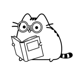 Desenho de Pusheen com um Livro para Colorir