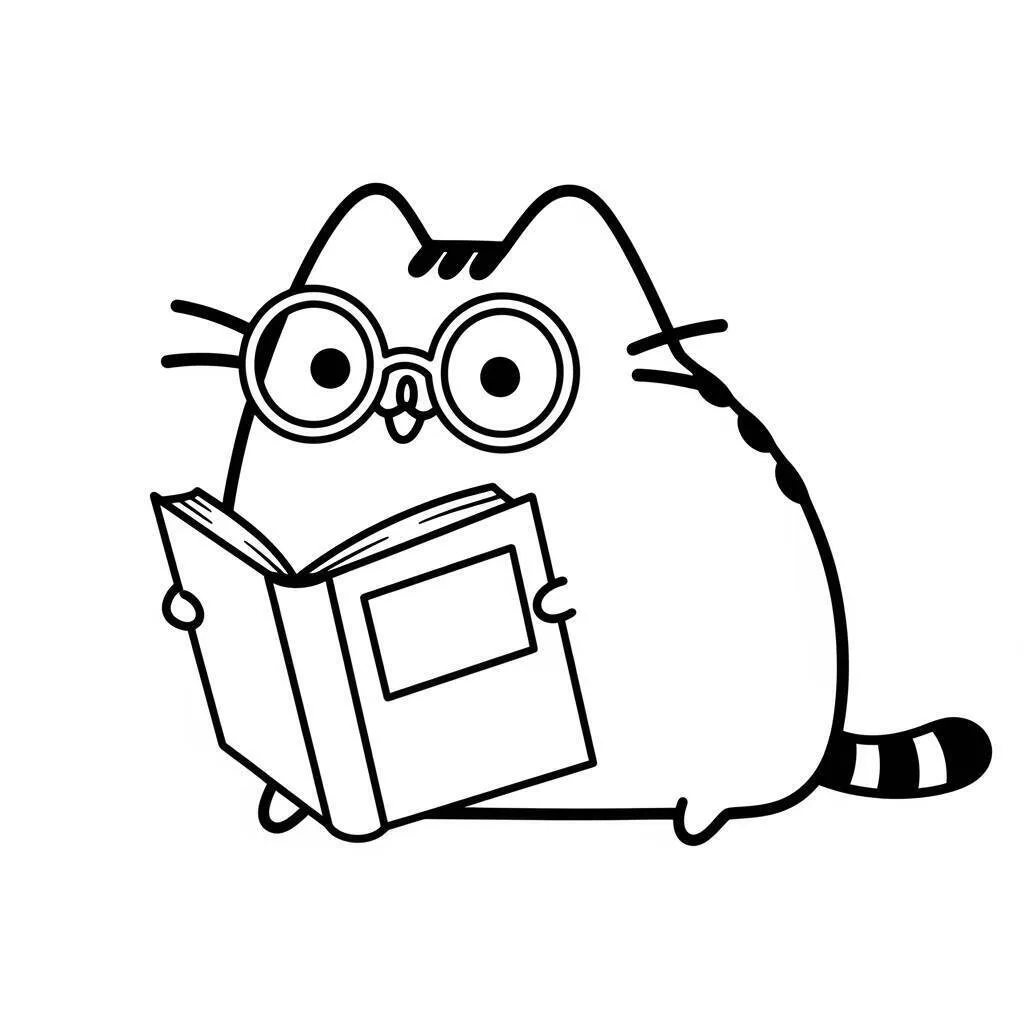Desenho-de-Pusheen-com-um-Livro-para-Colorir Desenho de Pusheen com um Livro para Colorir