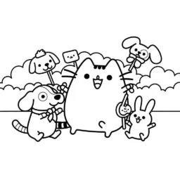Desenho de Pusheen e seus Amigos para Colorir