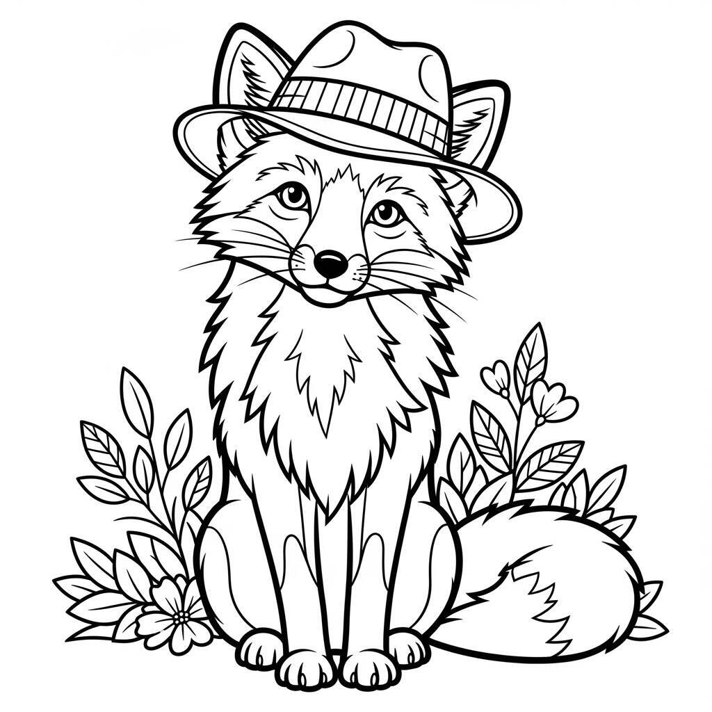 Malvorlage Fuchs mit Hut