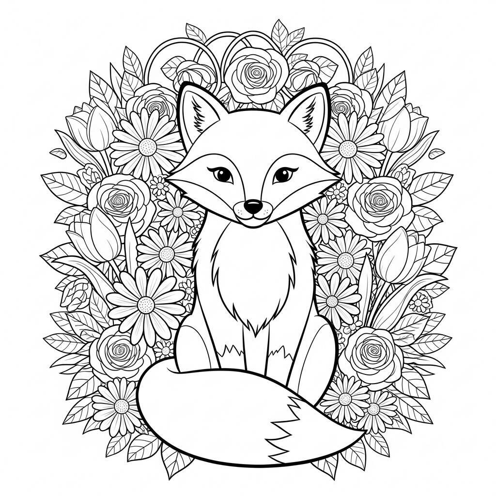 Malvorlage Fuchs mit Blumen