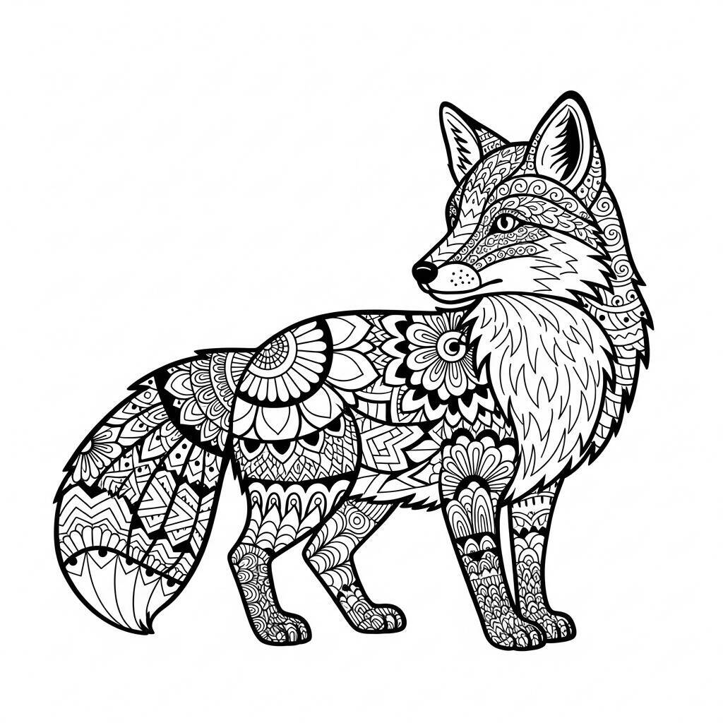 Malvorlage Fuchs mit Mustern