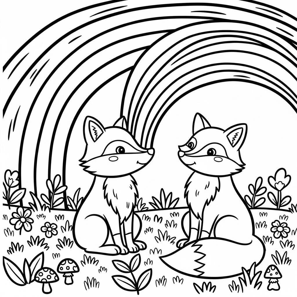 Malvorlage Fuchs und Regenbogen