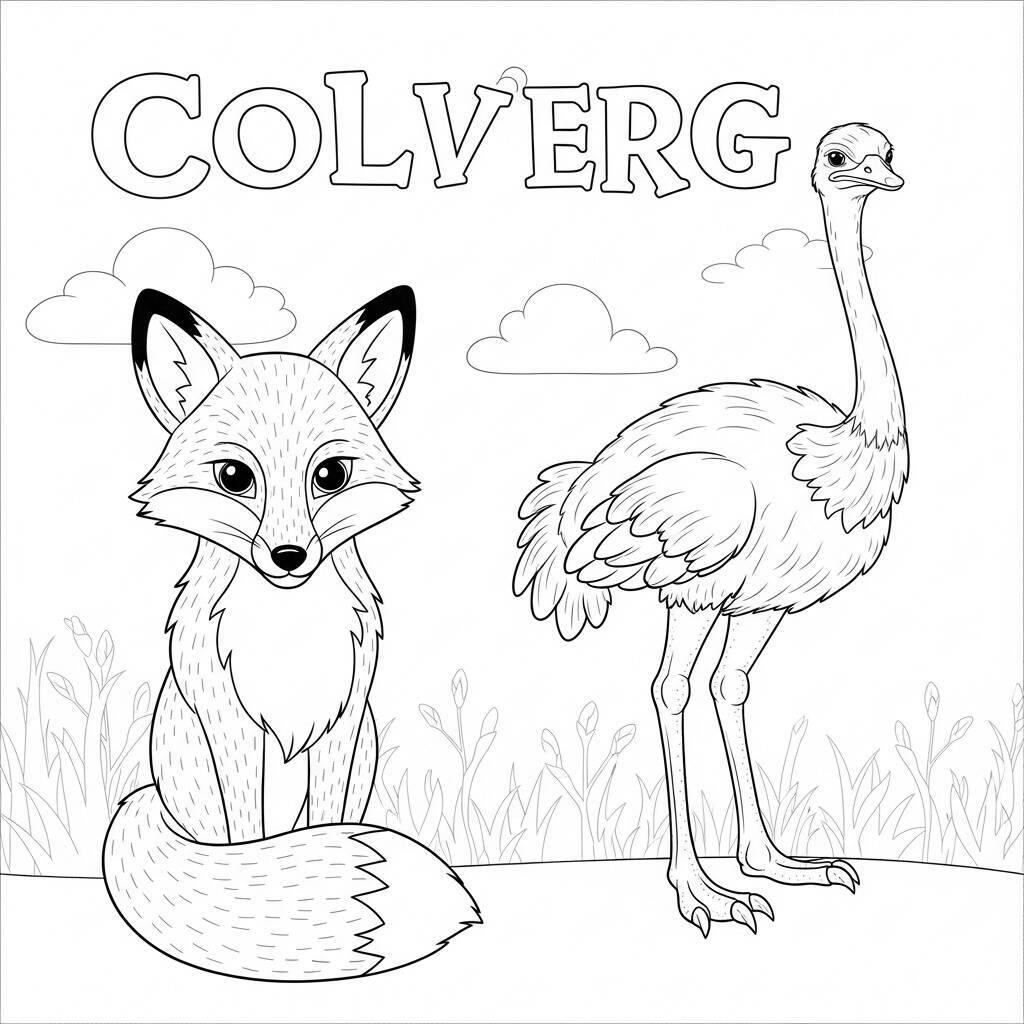 Malvorlage Fuchs und Strauß