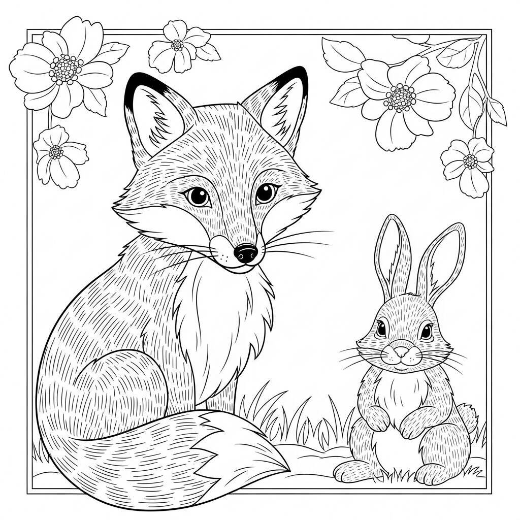 Malvorlage Fuchs und Kaninchen