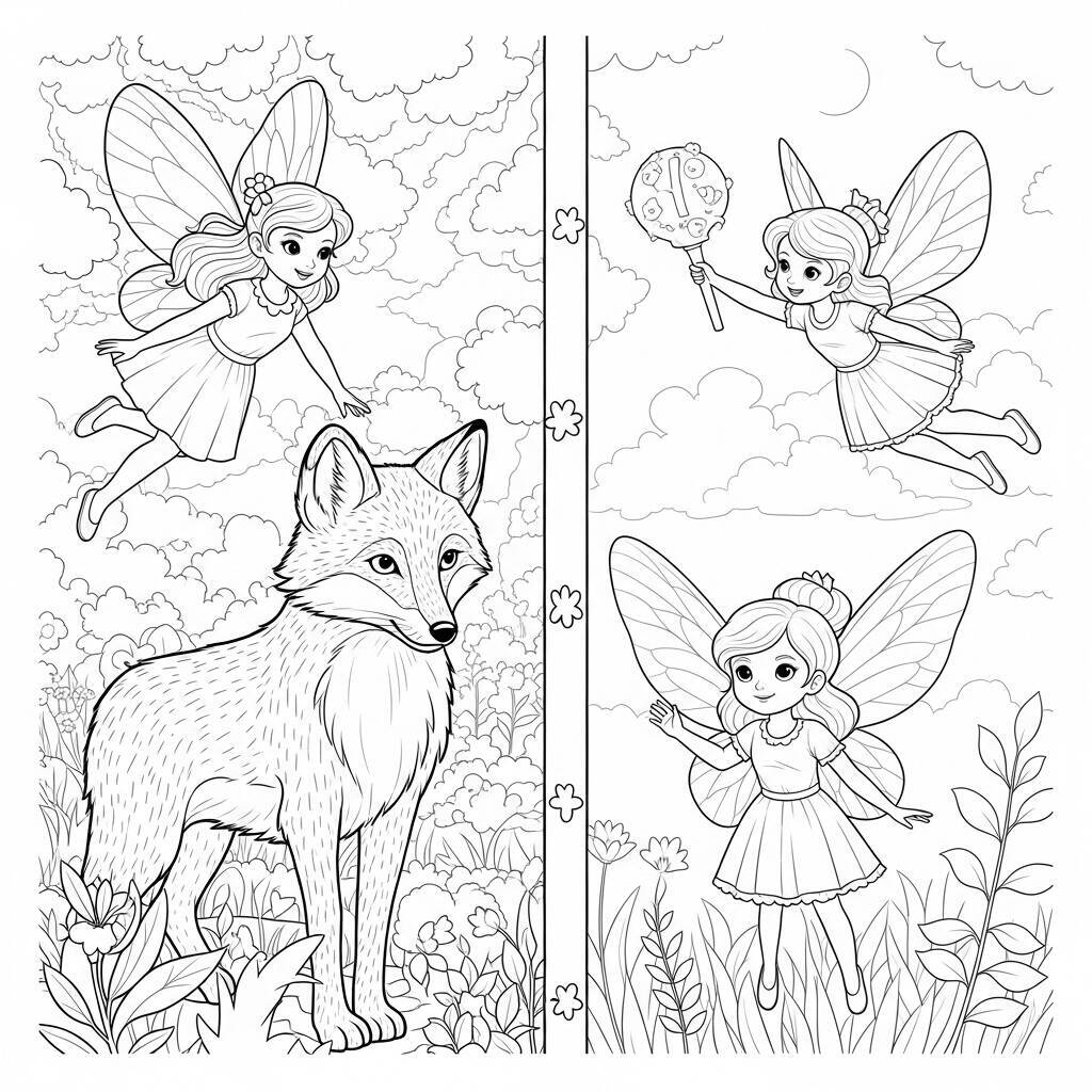 Malvorlage Fuchs und Feen