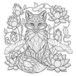 Malvorlage Fuchs und Lotusblumen
