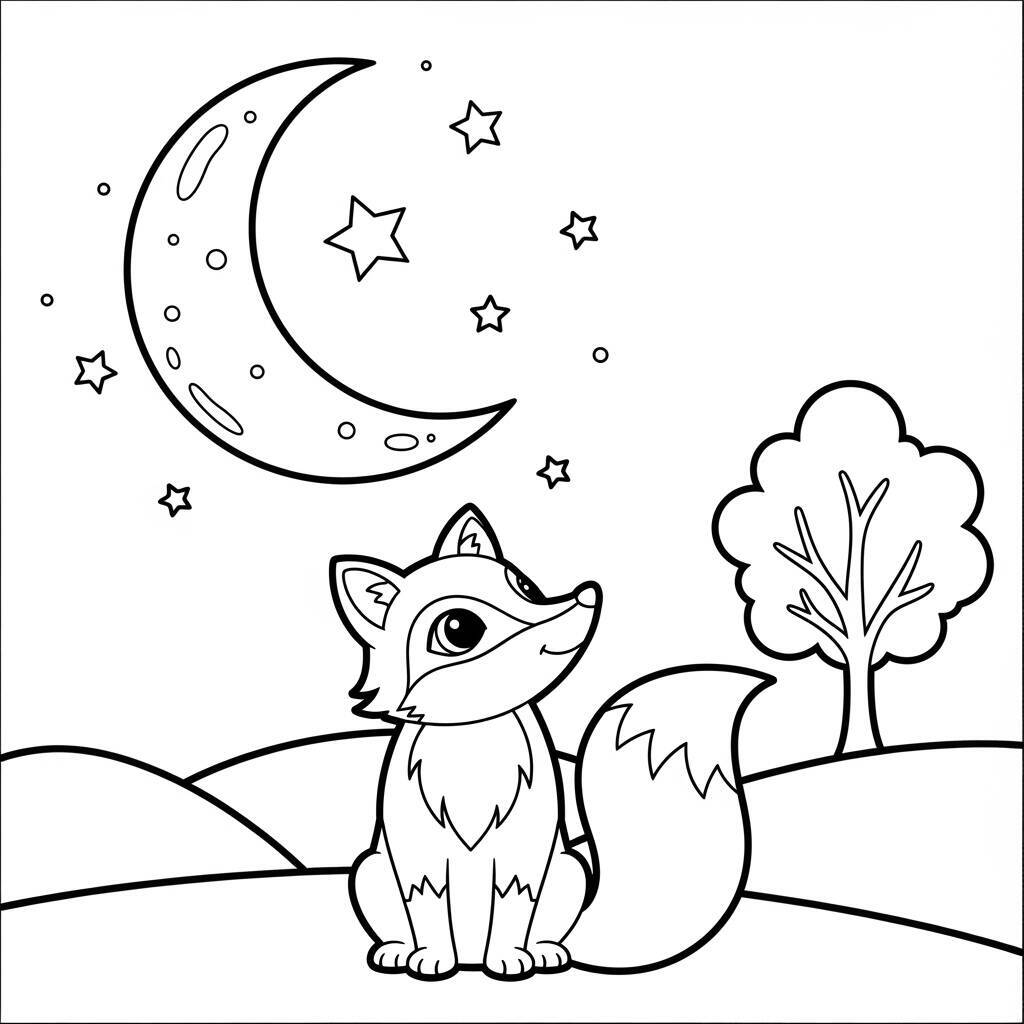 Malvorlage Fuchs und Mond