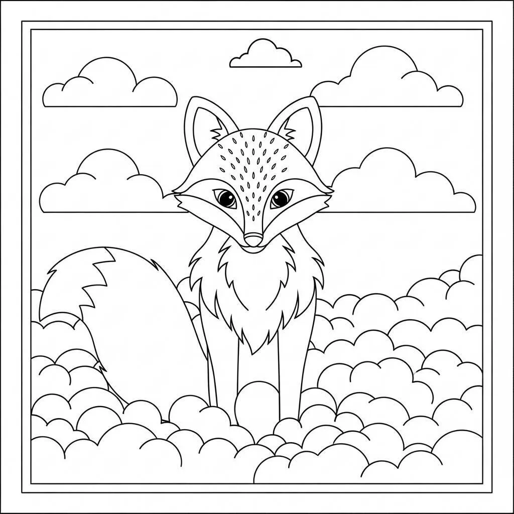 Desenho de Raposa e Nuvens para Colorir