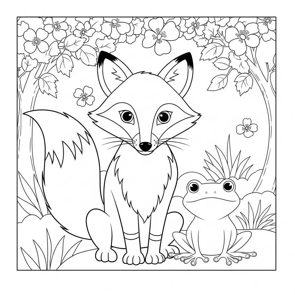 Desenho de Raposa e Sapo para Colorir