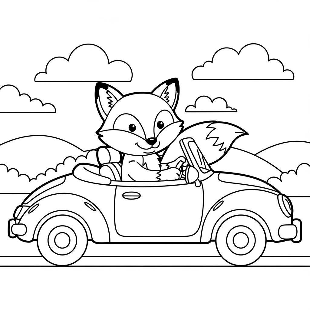 Malvorlage Fuchs im Auto