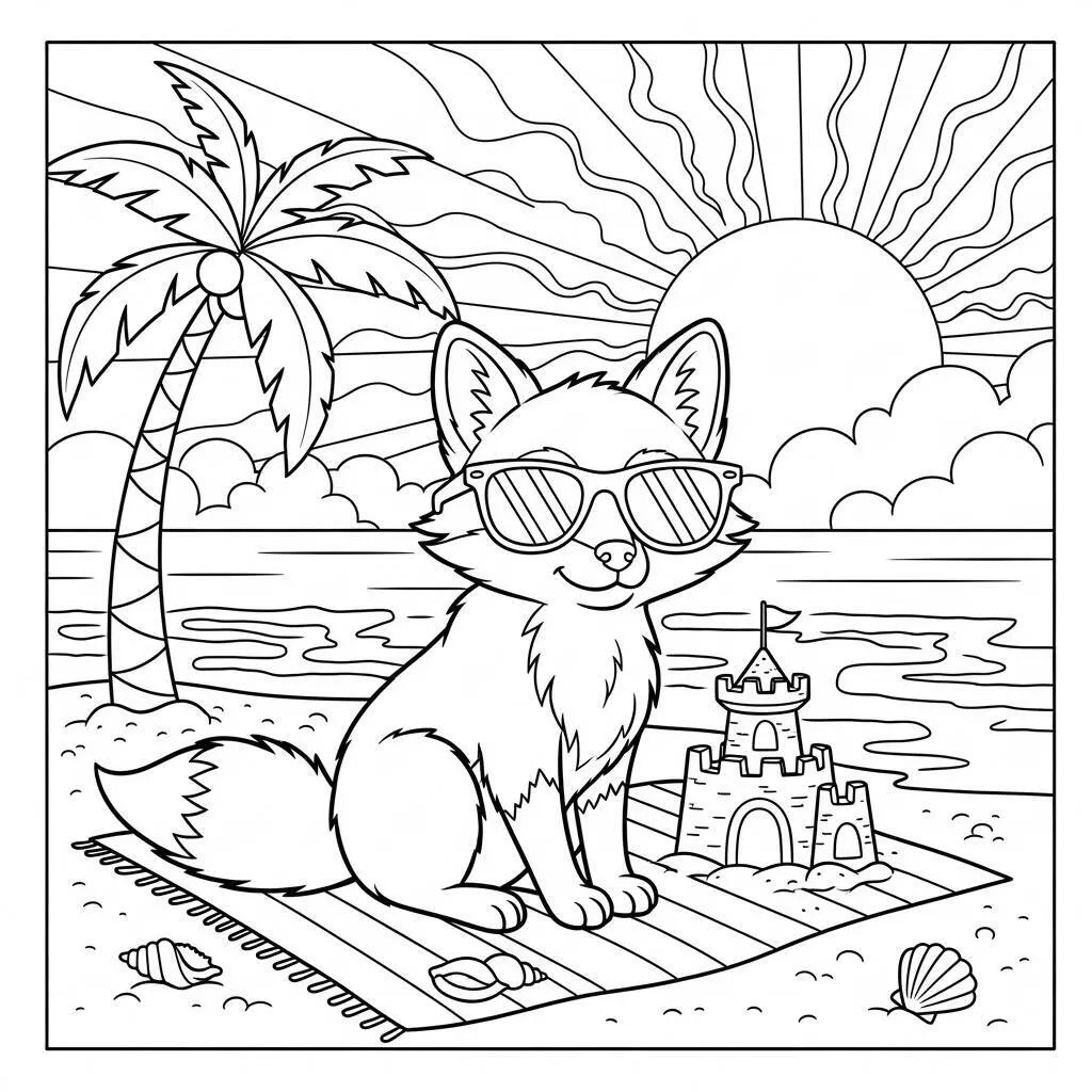 Desenho de Raposa na Praia para Colorir