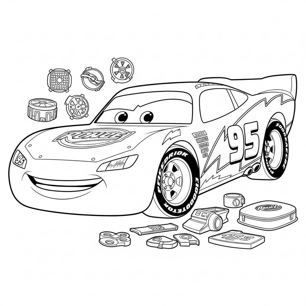 Desenho de Relâmpago McQueen com Acessórios para Colorir