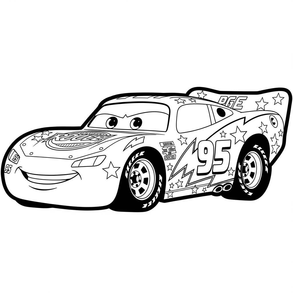 Desenho de Relâmpago McQueen com Estrelas para Colorir