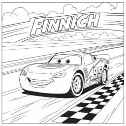 Desenho de Relâmpago McQueen com uma Faixa de Chegada para Colorir