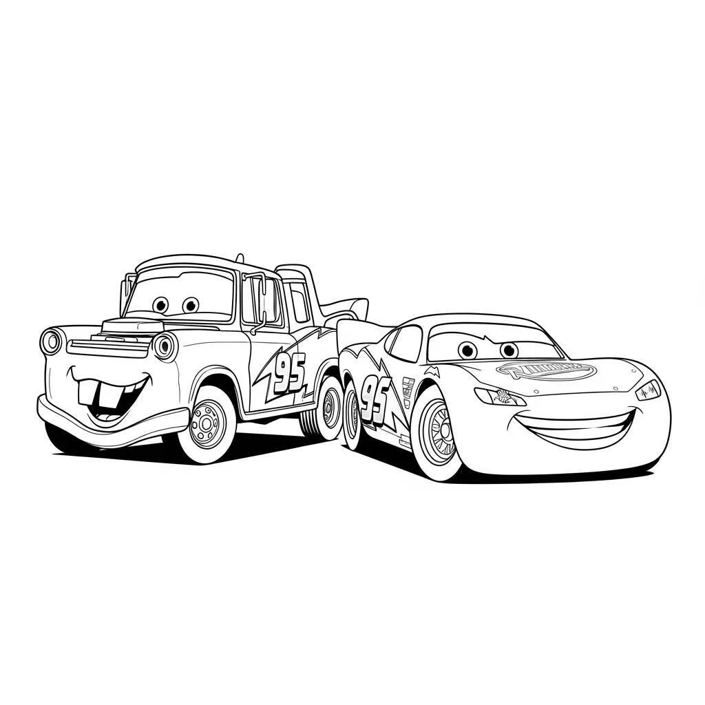 Desenho de Relâmpago McQueen e Mater para Colorir