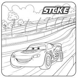 Desenho de Relâmpago McQueen e o Circuito de Corrida para Colorir