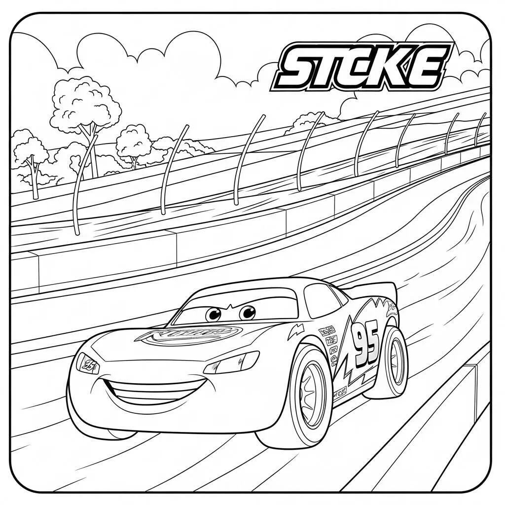 Desenho-de-Relampago-McQueen-e-o-Circuito-de-Corrida-para-Colorir Desenho de Relâmpago McQueen e o Circuito de Corrida para Colorir