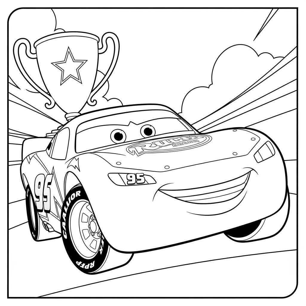 Desenho de Relâmpago McQueen e o Troféu para Colorir