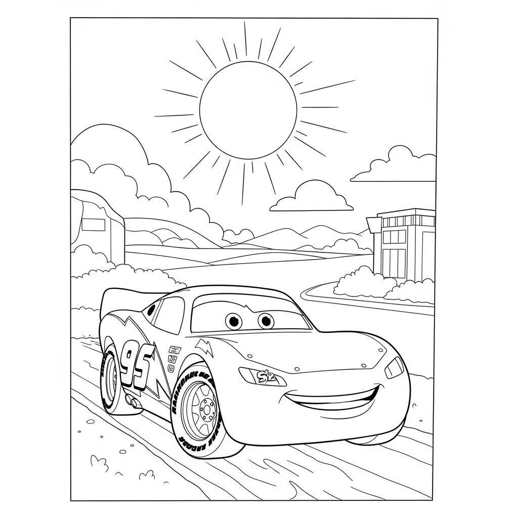 Desenho de Relâmpago McQueen em um Dia de Sol para Colorir