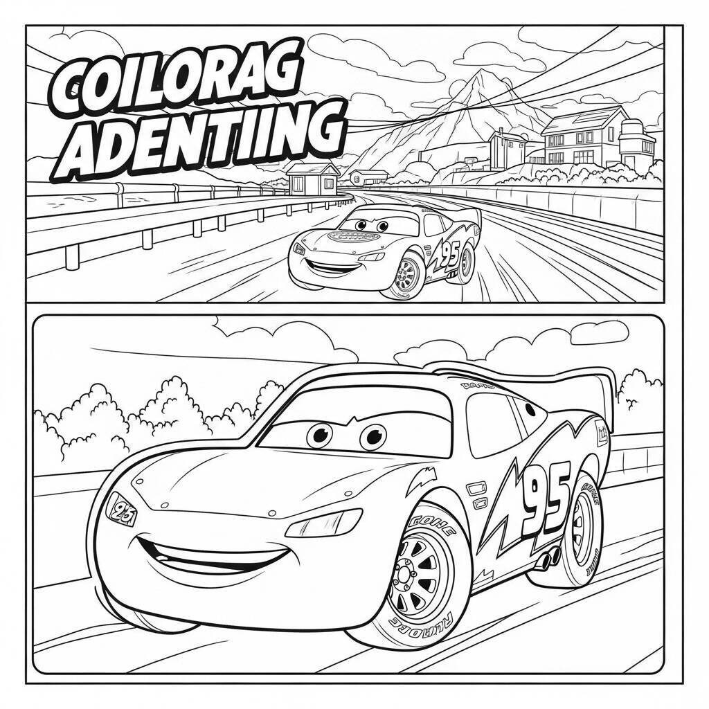 Desenho de Relâmpago McQueen em uma Aventura para Colorir