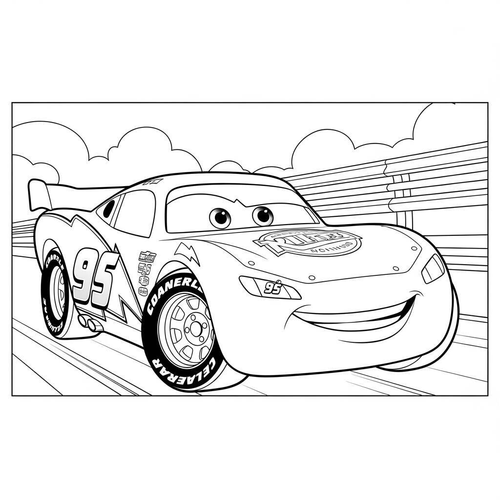 Desenho de Relâmpago McQueen em uma Corrida para Colorir